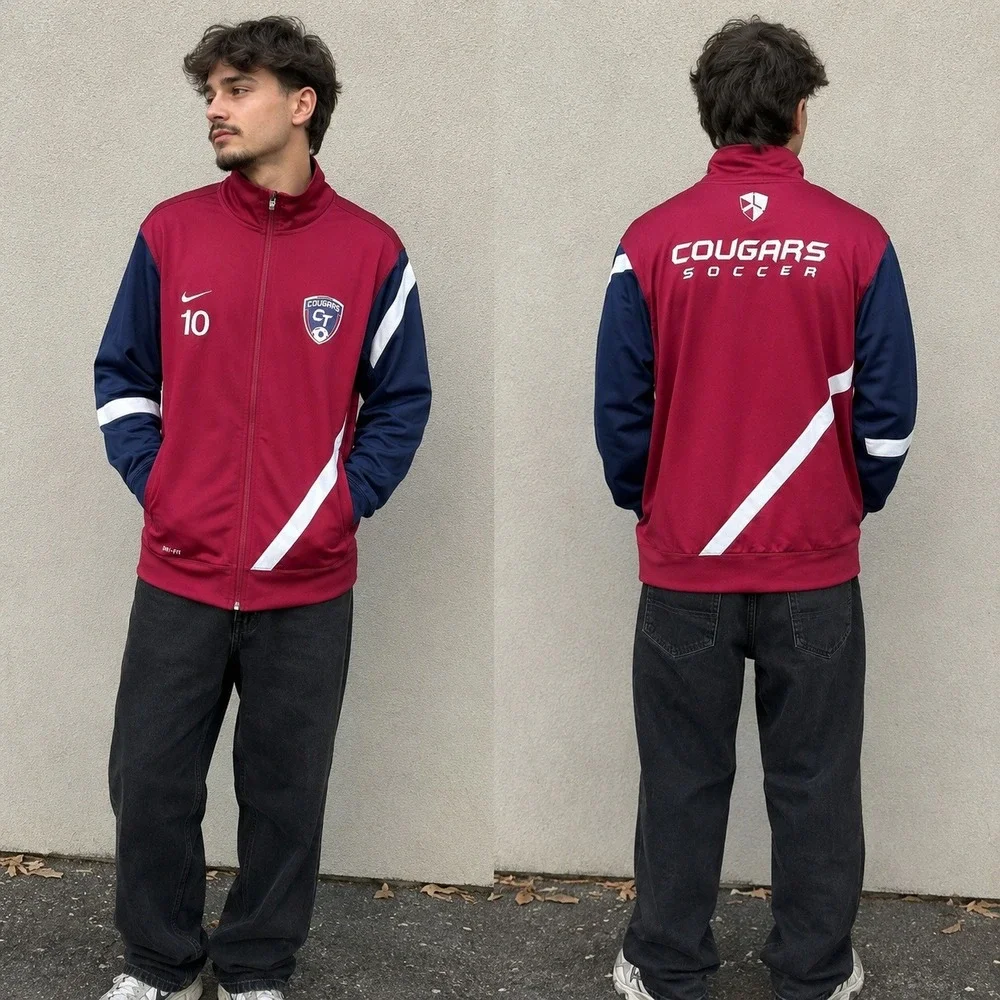 Nike Dri-FIT Mens Soccer Track Jacket L Maroon Navy Blue‎ Cougars Soccer 447323